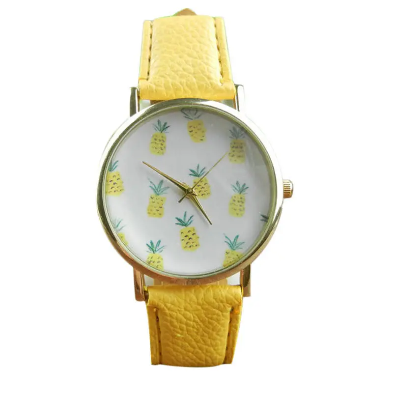 Relogio Women Girls Dress Watch Cute Pineapple Pattern Leather Quartz Hours Print Students Girls Boys Sport Watches 1