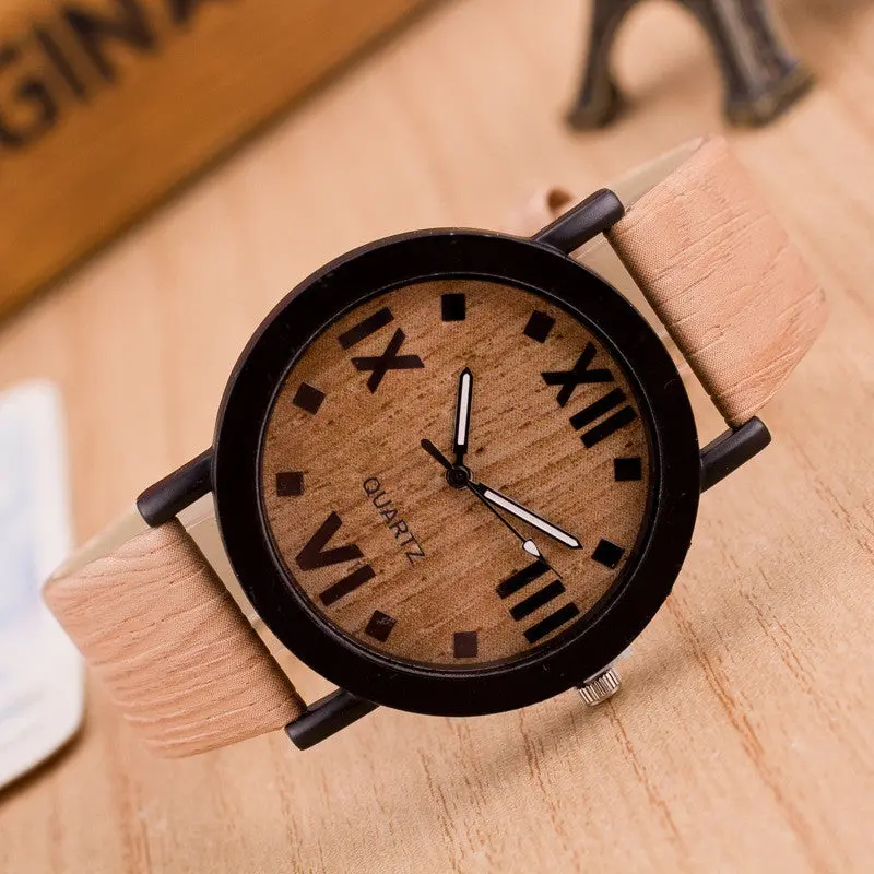 Relogio Women Watches Quartz Leather Watch Roman Numerals Imitate Wood Analog Quartz Clocks Reloj Mujer 1