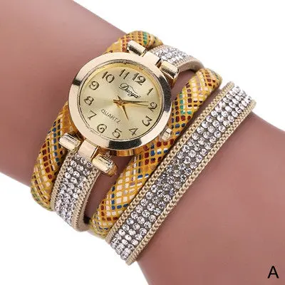 Relogio Womens Leather Strap Braided Bracelet Quartz Wrist Watch Lady Quartz Clock 1