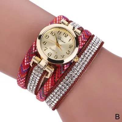 Relogio Womens Leather Strap Braided Bracelet Quartz Wrist Watch Lady Quartz Clock 2