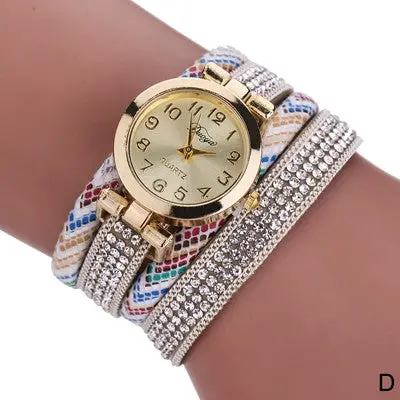 Relogio Womens Leather Strap Braided Bracelet Quartz Wrist Watch Lady Quartz Clock 4