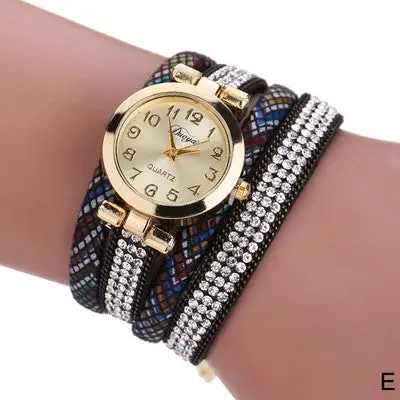 Relogio Womens Leather Strap Braided Bracelet Quartz Wrist Watch Lady Quartz Clock 5