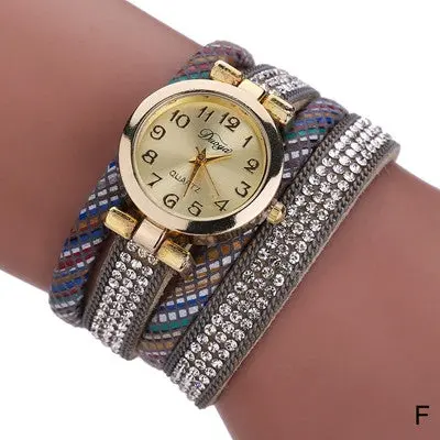 Relogio Womens Leather Strap Braided Bracelet Quartz Wrist Watch Lady Quartz Clock 6