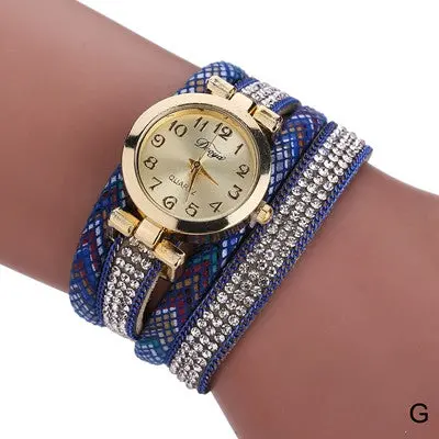 Relogio Womens Leather Strap Braided Bracelet Quartz Wrist Watch Lady Quartz Clock 7