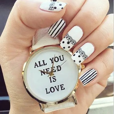 Reloj Casual Women Men Watch All You Need Is Love Letter Print Watches Leather Analog Quartz Dial Hour Girls Mujer Clock 1
