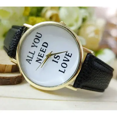 Reloj Casual Women Men Watch All You Need Is Love Letter Print Watches Leather Analog Quartz Dial Hour Girls Mujer Clock 2