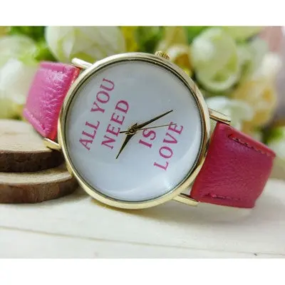 Reloj Casual Women Men Watch All You Need Is Love Letter Print Watches Leather Analog Quartz Dial Hour Girls Mujer Clock 3