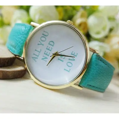 Reloj Casual Women Men Watch All You Need Is Love Letter Print Watches Leather Analog Quartz Dial Hour Girls Mujer Clock 4