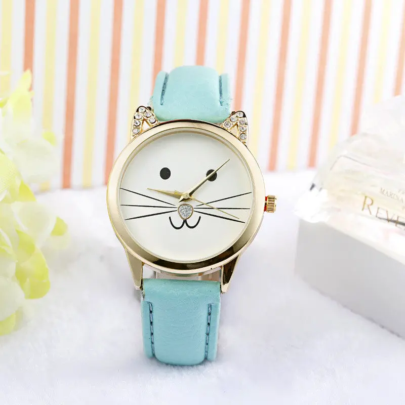 Reloj Crystal Girls Boys Watch Lovely Cats Face Faux Leather Quartz Watches Bracelet Hour Mujer Clock 3