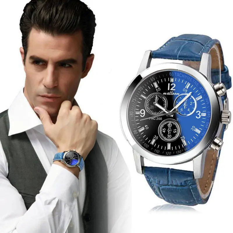 Reloj Hombre Mens Watches Top Luxury Faux Leather Wrist Watches Blue Ray Glass Quartz Watch Relogio Masculino Clock Men 3