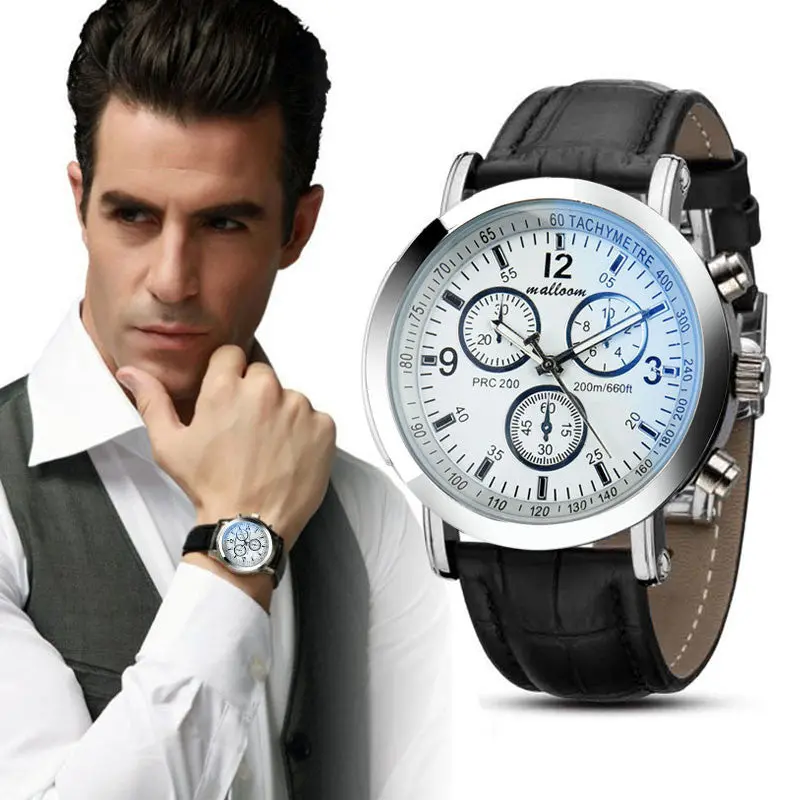 Reloj Hombre Mens Watches Top Luxury Faux Leather Wrist Watches Blue Ray Glass Quartz Watch Relogio Masculino Clock Men 4