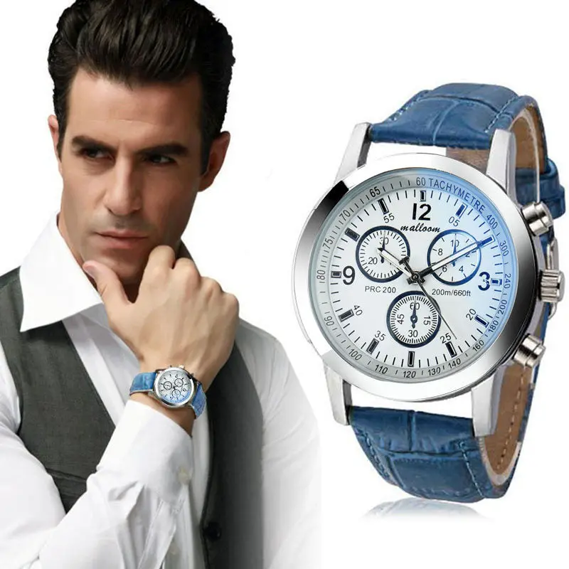 Reloj Hombre Mens Watches Top Luxury Faux Leather Wrist Watches Blue Ray Glass Quartz Watch Relogio Masculino Clock Men 6
