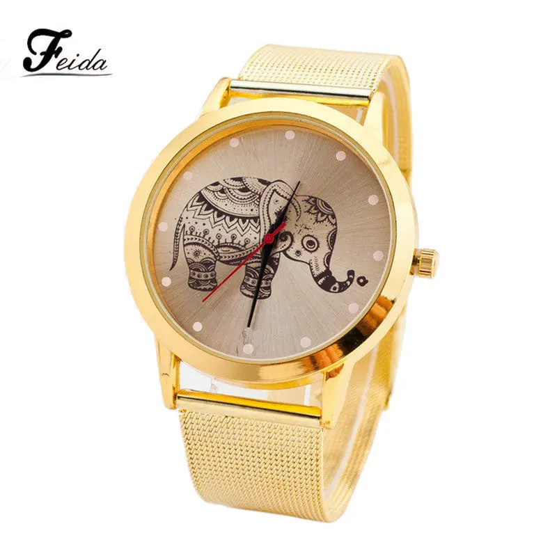 Reloj Mujer Marcas Famosas Women Classic Gold Elephant Quartz Stainless Steel Wrist Watch Feida 1