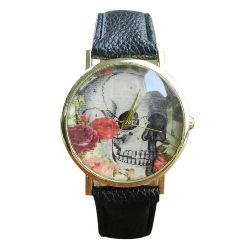 Reloj Skull Pattern Watch Women Men Clocks Leather Band Analog Quartz Vogue Wrist Watch 1
