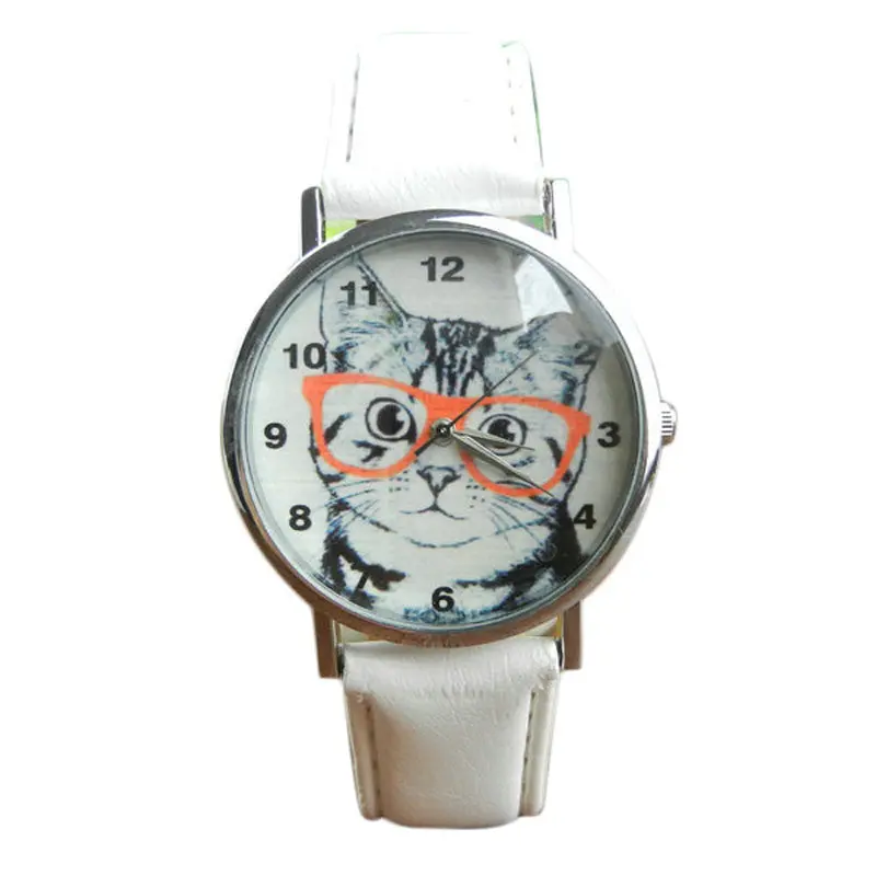 Reloj Top Cute Cat Pattern Women Men Watch Dress Clocks Leather Band Analog Quartz Vogue Relogio Mujer 3