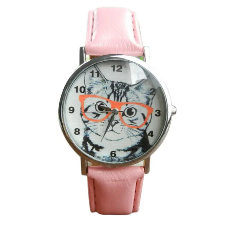 Reloj Top Cute Cat Pattern Women Men Watch Dress Clocks Leather Band Analog Quartz Vogue Relogio Mujer 4