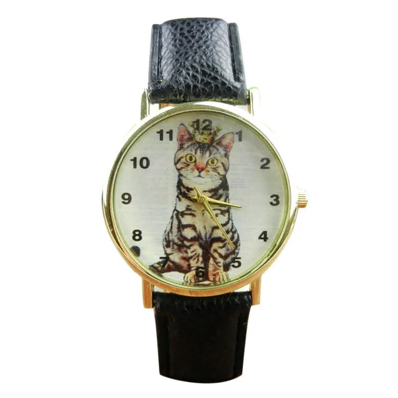 Reloj Women Men Watch Neutral Cute Lovely Cats Face Print Watches Faux Leather Quartz Reloj Relogio Mujer Girls Hour 2