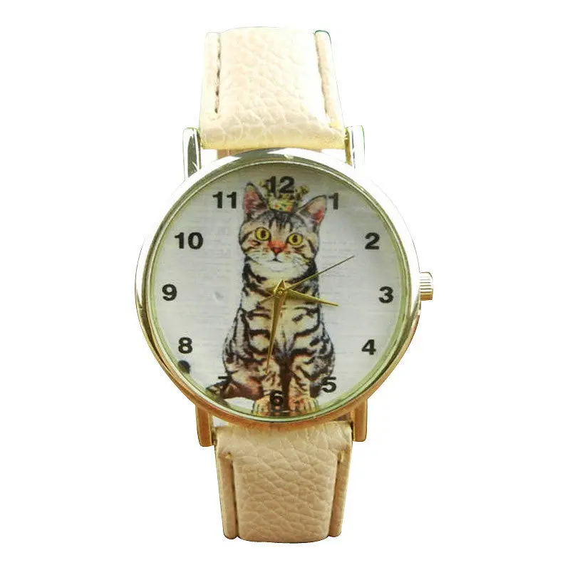 Reloj Women Men Watch Neutral Cute Lovely Cats Face Print Watches Faux Leather Quartz Reloj Relogio Mujer Girls Hour 4