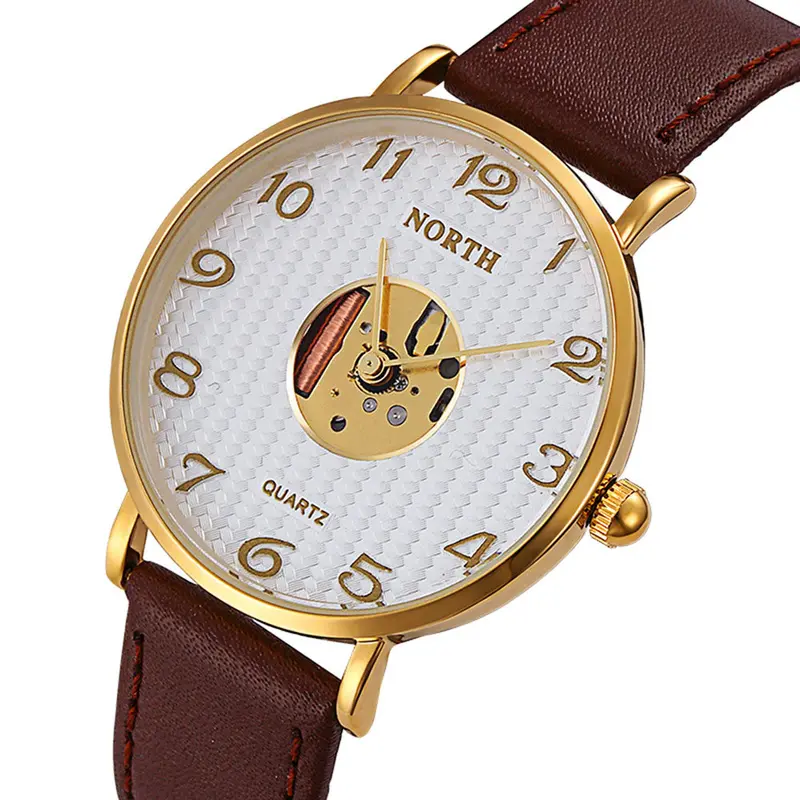 Relojes Hombre North Leather Waterproof Hollow Quartz Analog Men's Quartz Watch Watches Gift Feida 1