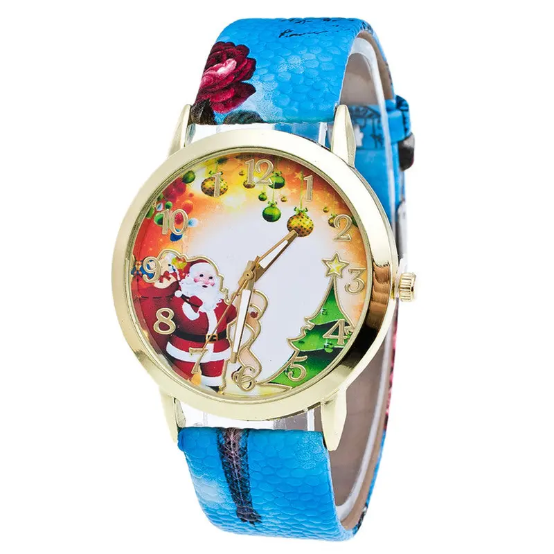 Relojes Mujer Christmas Elderly And Tree Pattern Leather Band Analog Quartz Wrist Watches Feida 1