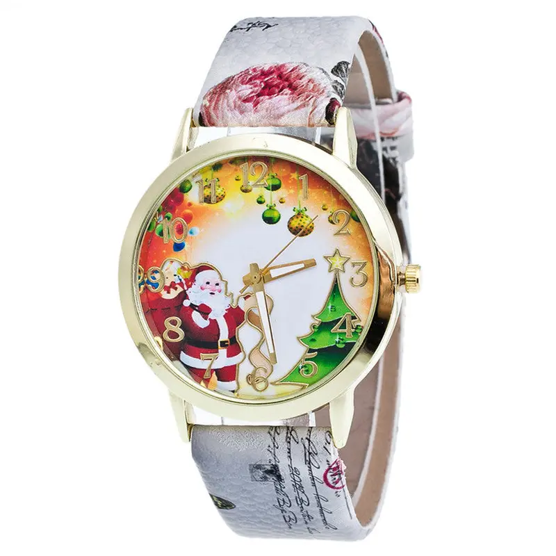 Relojes Mujer Christmas Elderly And Tree Pattern Leather Band Analog Quartz Wrist Watches Feida 3