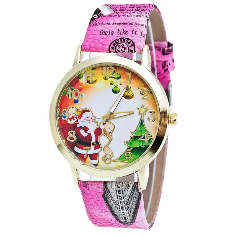 Relojes Mujer Christmas Elderly And Tree Pattern Leather Band Analog Quartz Wrist Watches Feida 4