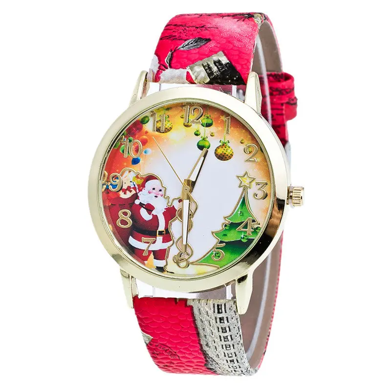 Relojes Mujer Christmas Elderly And Tree Pattern Leather Band Analog Quartz Wrist Watches Feida 5