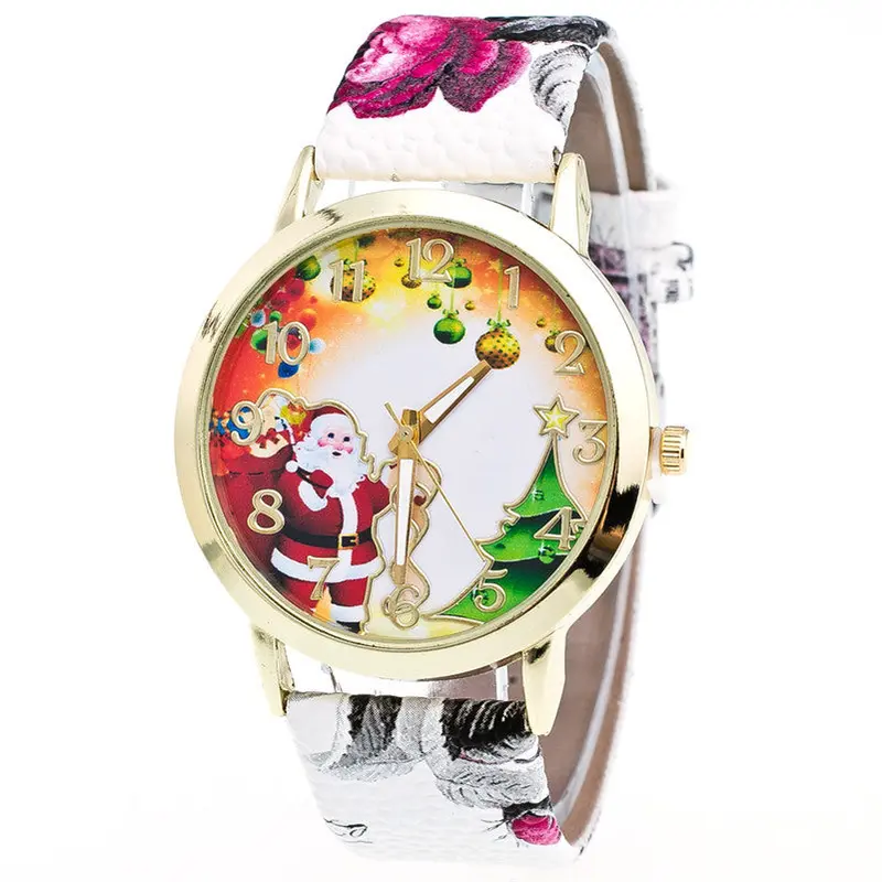 Relojes Mujer Christmas Elderly And Tree Pattern Leather Band Analog Quartz Wrist Watches Feida 6