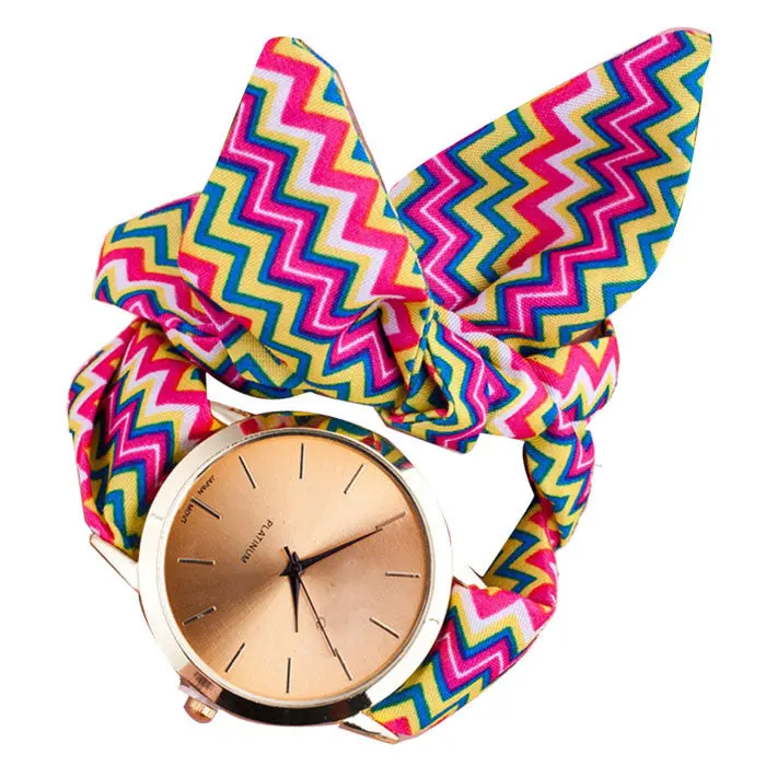 Relojes Mujer Watch Women Ladies Wave Floral Cloth Quartz Dial Bracelet Watch Wristwatch Montre 1