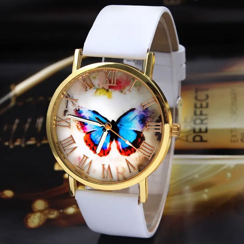 Relojes Mujer Women Girl Dress Bracelet Watch Quarzt Clock Butterfly Style Leather Band Analog Quartz Wrist Watch 1