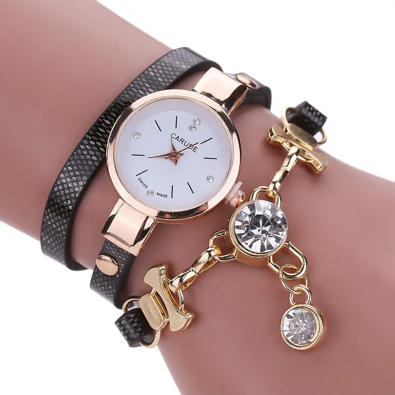 Relojes Mujer Women's Wrist Watches Ladies Faux Leather Rhinestone Analog Quartz Dress Watch Feida 1