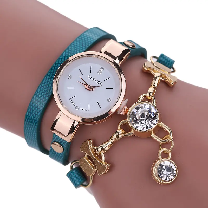 Relojes Mujer Women's Wrist Watches Ladies Faux Leather Rhinestone Analog Quartz Dress Watch Feida 2