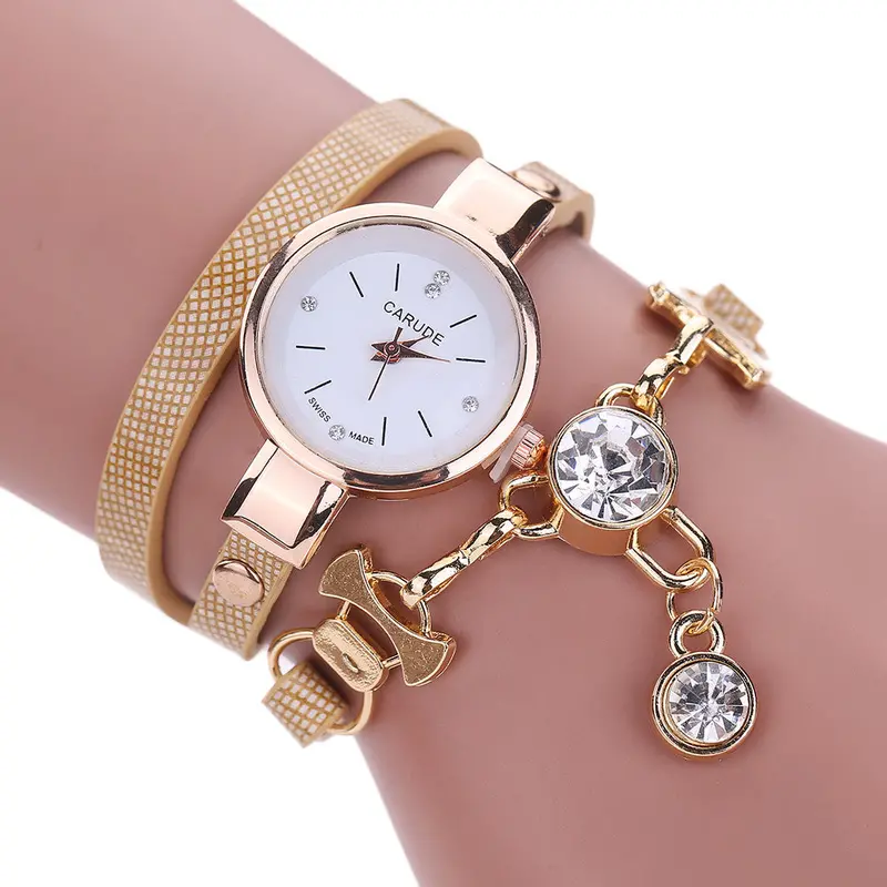 Relojes Mujer Women's Wrist Watches Ladies Faux Leather Rhinestone Analog Quartz Dress Watch Feida 6