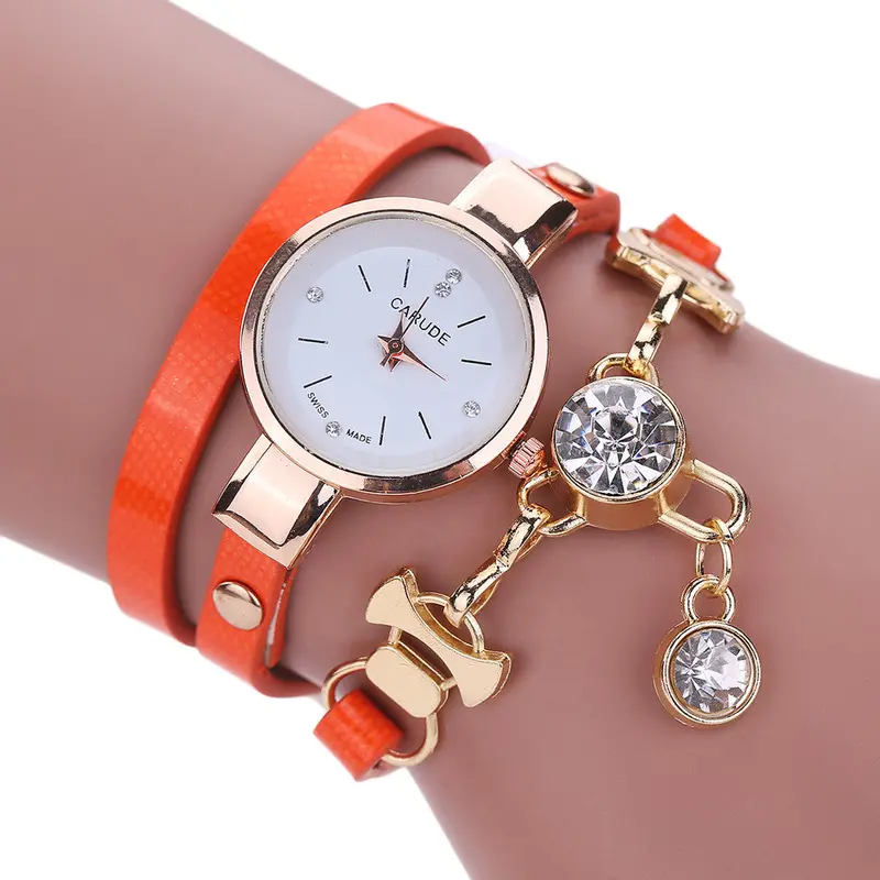 Relojes Mujer Women's Wrist Watches Ladies Faux Leather Rhinestone Analog Quartz Dress Watch Feida 7