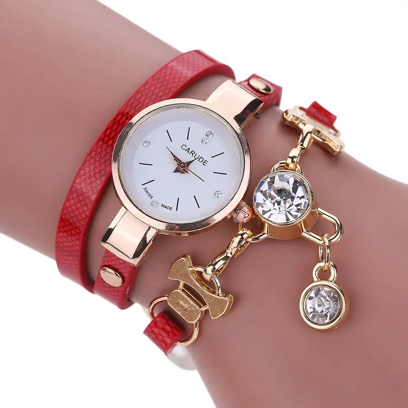 Relojes Mujer Women's Wrist Watches Ladies Faux Leather Rhinestone Analog Quartz Dress Watch Feida 8