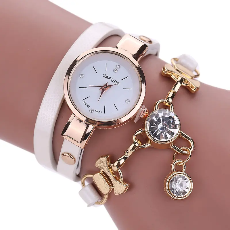 Relojes Mujer Women's Wrist Watches Ladies Faux Leather Rhinestone Analog Quartz Dress Watch Feida 9