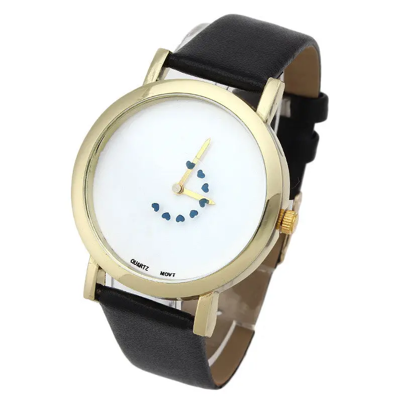 Relojes Women Dress Watch Girl Heart Turntable Second Hand Leather Band Analog Quartz Dial Watch Clocks 1