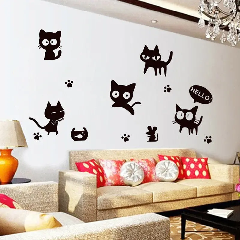 Removable Diy Mural Wallpaper With Lovely Black Cat In Wall Stickers Decal For Home Decoration 84092 1