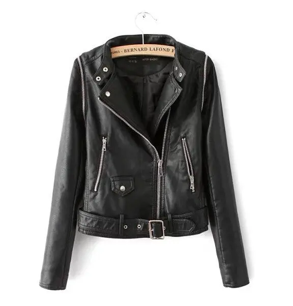 Removable Sleeves Faux Leather Jacket Stand Collar Oblique Closure Zipper Pu Leather Coat Outwear Femme Black White 1