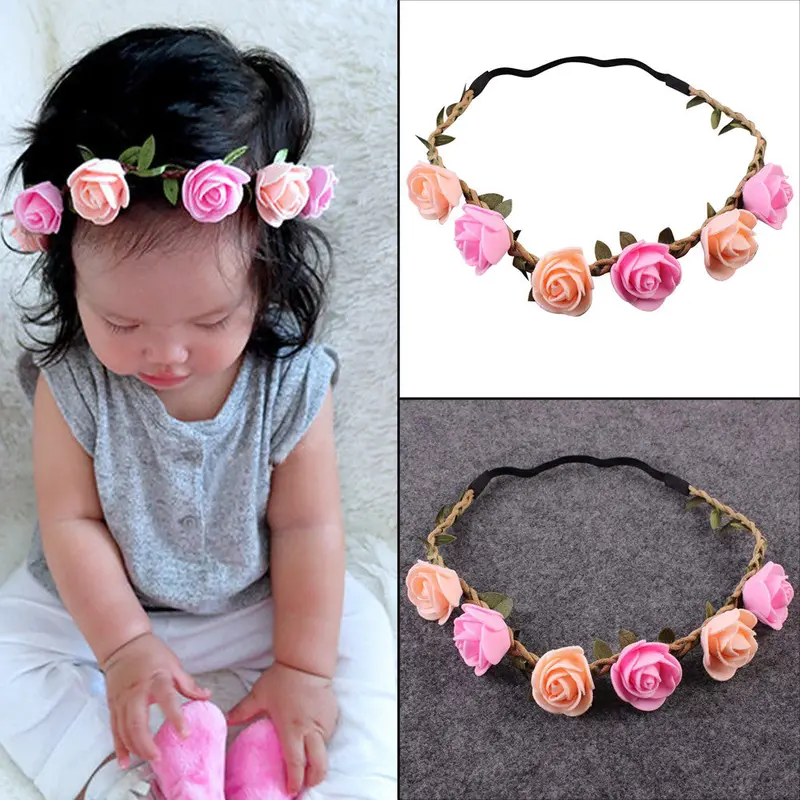 Retail Baby Flower Headb Stretchable Rose Headwear Infant Elastic Hairb Headwear For Girls Hair Accessories 1