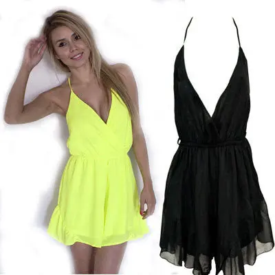 Retail Cut Out Bandage Chiffon Women Jumpsuit Sexy V-Neck Backless Macacao Feminino Plus Size Overalls 3 Color Bodysuits Women 1