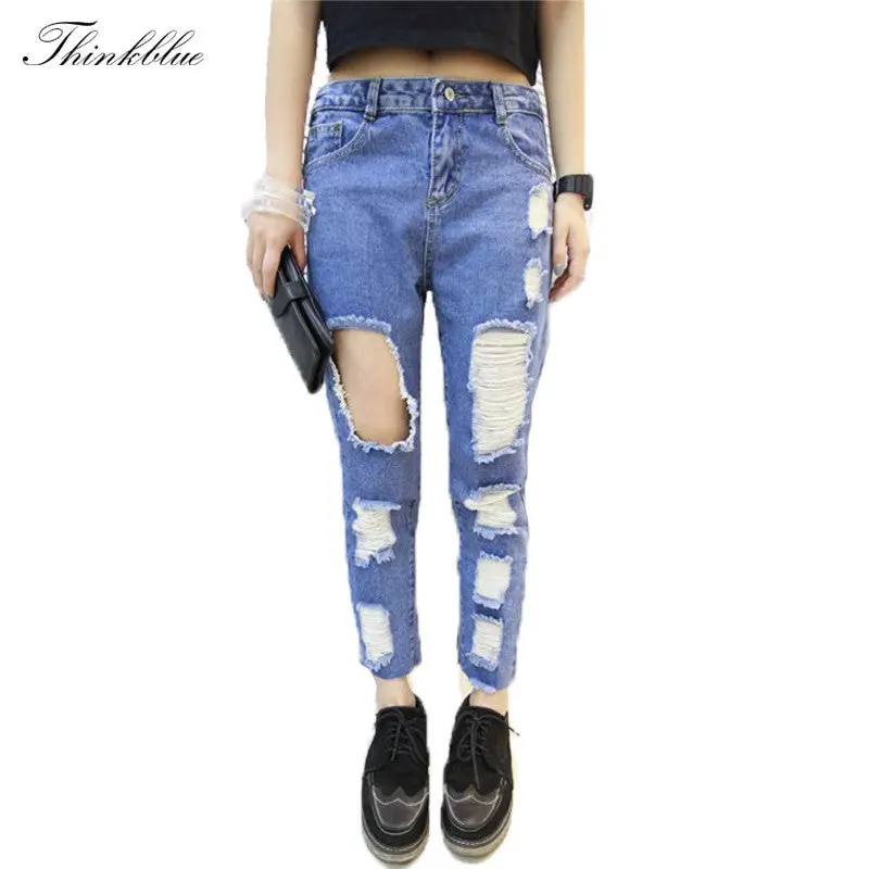 Retail Jeans Big Hole Destroyed Ripped Jeans Woman Loose Boyfriend Jeans Stylish Denim Pants Women Jeans 1