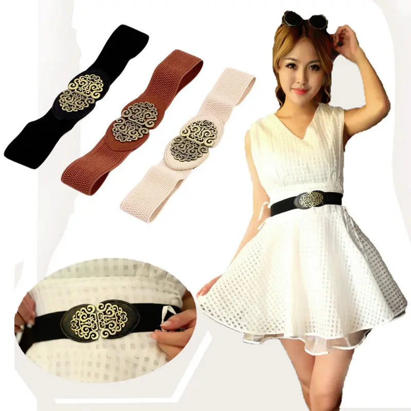 Retro Adjustable Flower Elastic Stretch Buckle Wide Waistband Belt 1