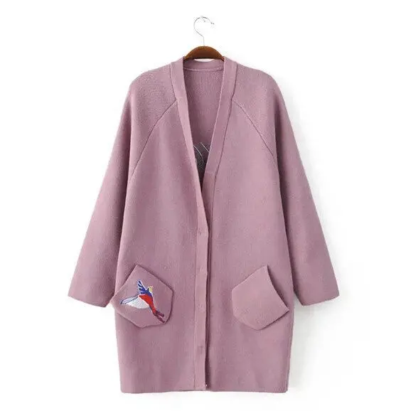 Retro Bird Embroidery Sweater Women Long Sleeve Cardigan Knitwear Jumper Kleding Jerseis Mujer Femme 3 Color 1