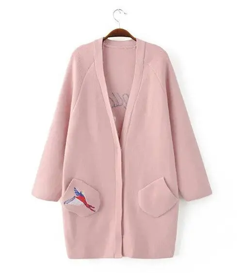 Retro Bird Embroidery Sweater Women Long Sleeve Cardigan Knitwear Jumper Kleding Jerseis Mujer Femme 3 Color 2