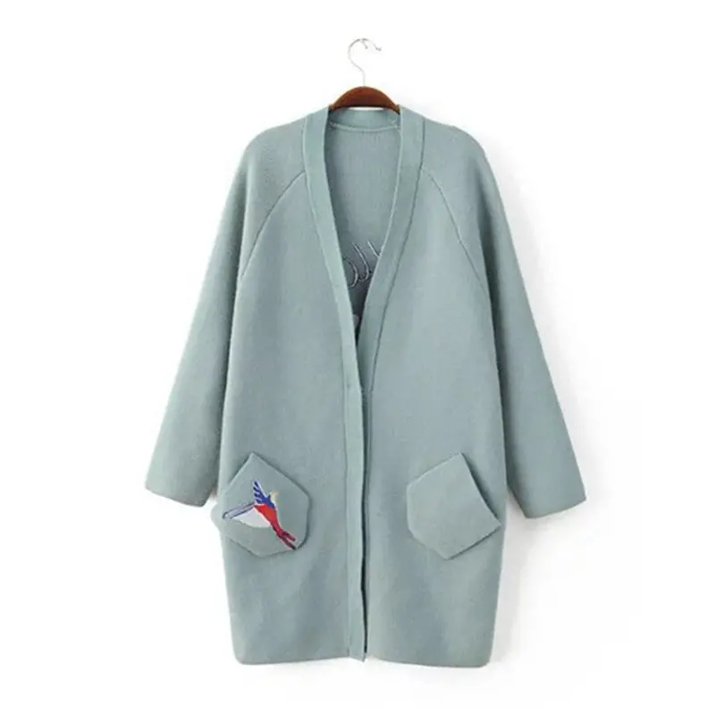 Retro Bird Embroidery Sweater Women Long Sleeve Cardigan Knitwear Jumper Kleding Jerseis Mujer Femme 3 Color 3