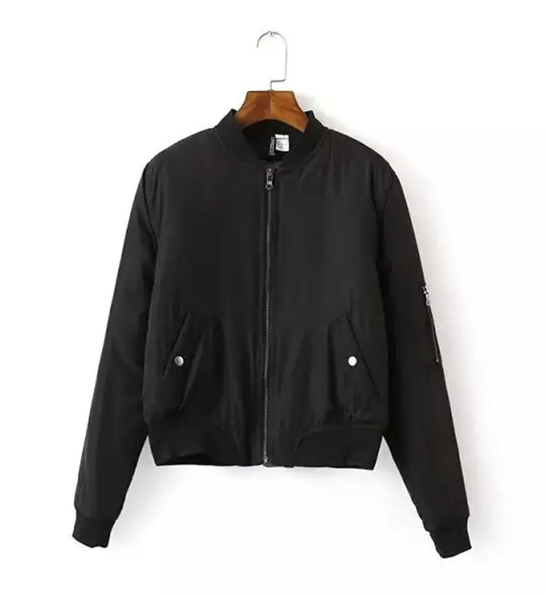 Retro Bomber Jacket Quilting Quilted Jacket Women Short Thin Padded Side Zipper Sleeve Pilots Coat Outerwear Tops Femme 3 Colors 1