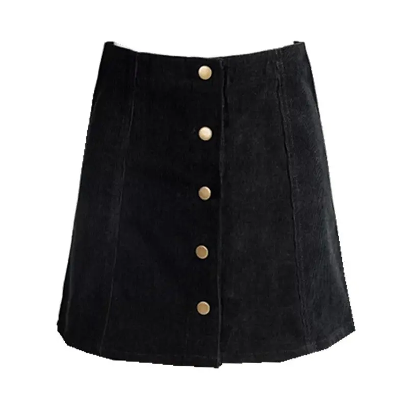 Retro Buttons Single-Breasted Corduroy Skirt Skater High Waist Package Hips A-Line Mini Short Skirt 4 Colors Femme Xs S M L 1