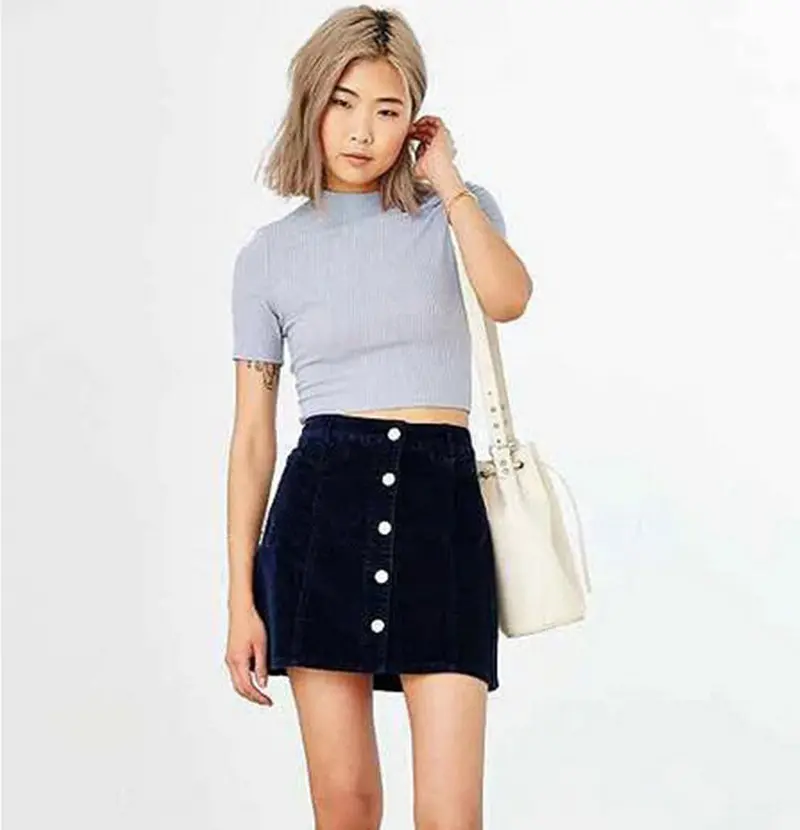 Retro Buttons Single-Breasted Corduroy Skirt Skater High Waist Package Hips A-Line Mini Short Skirt 4 Colors Femme Xs S M L 7