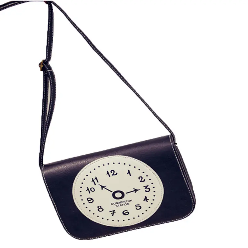 Retro Clock Printed Leather Women Shoulder Bags Lovely College Crossbody Bag School Messenger Bags Women's Hbags 1